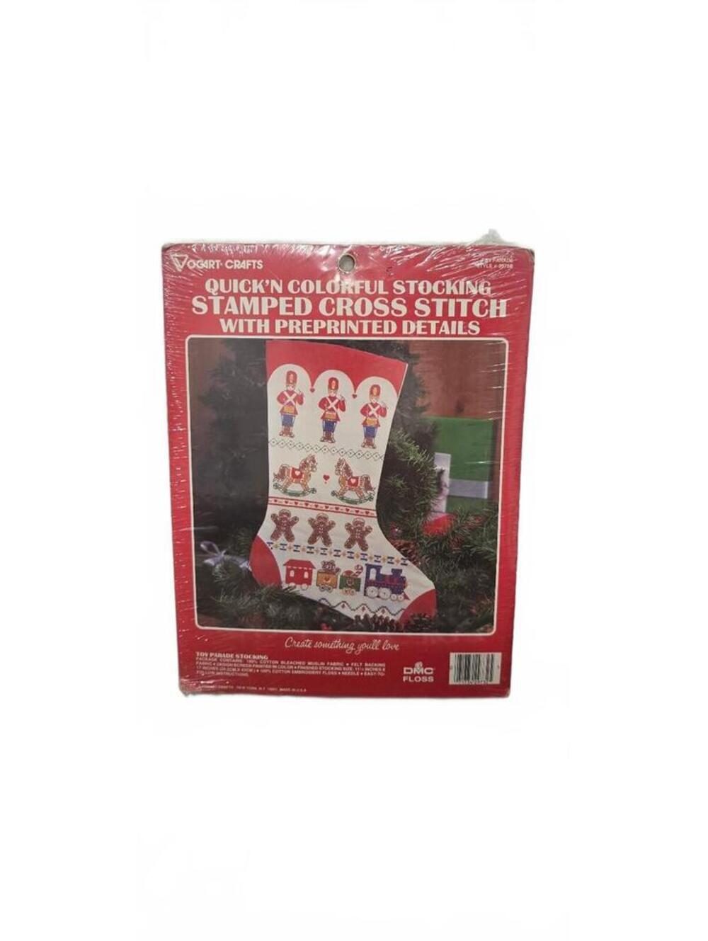 Vogart Crafts Quick'n Colorful Stocking Stamped Cross Stitch Kit Toy Parade